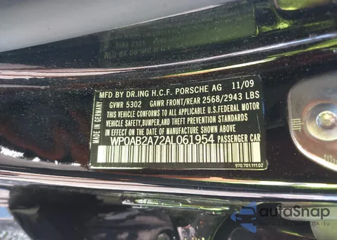 2010 Porsche Panamera S from USA, damaged, VIN WP0AB2A72AL061954